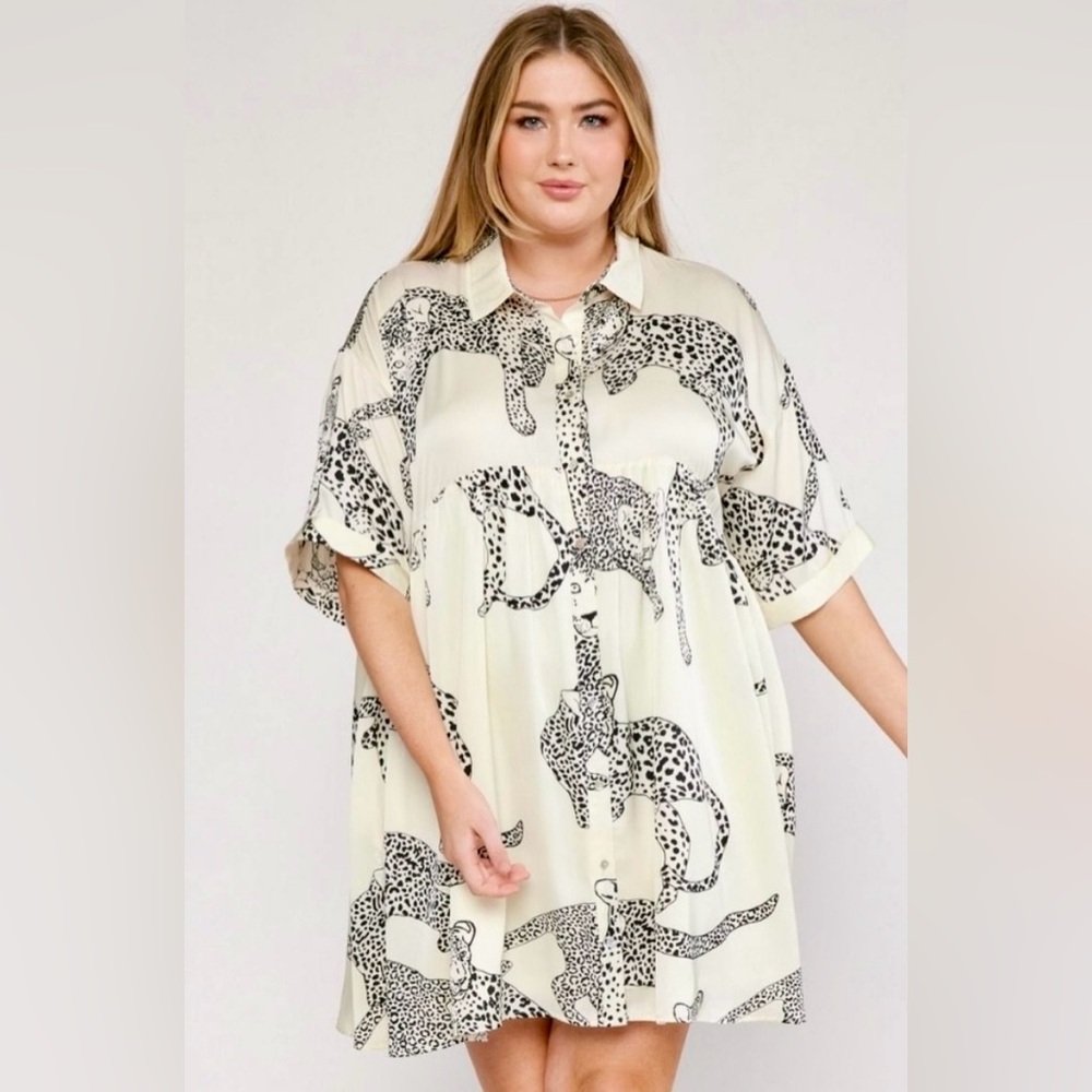 Entro Leopard Print Button-Up Dress